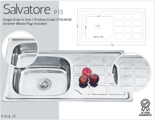 Single drop -in sink